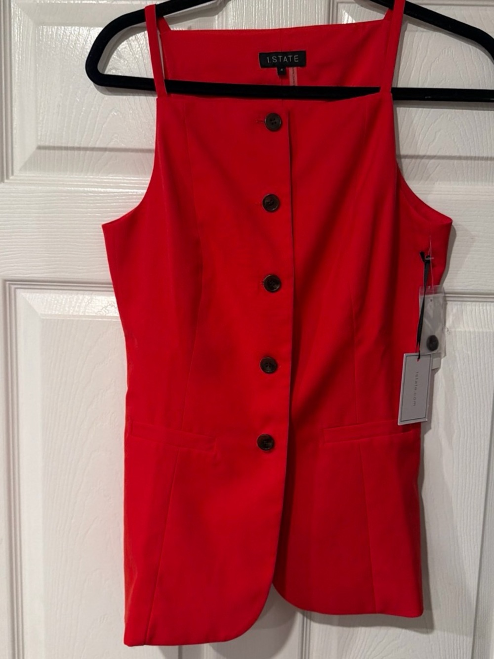 STATE Red Button-Front Sleeveless shirt